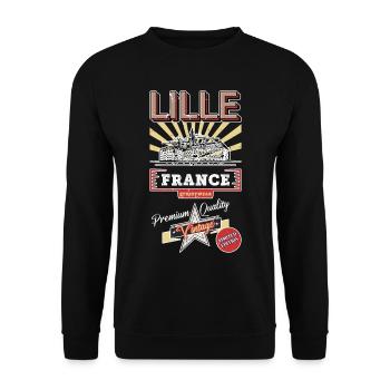 Lille France City Skyline Vintage Rétro - Sweat-shirt Unisexe - noir - Devant - Alina (178cm) & Michal (187cm)