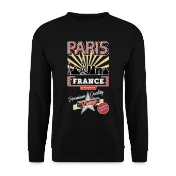 Paris France City Skyline Vintage Rétro - Sweat-shirt Unisexe - noir - Devant - Alina (178cm) & Michal (187cm)