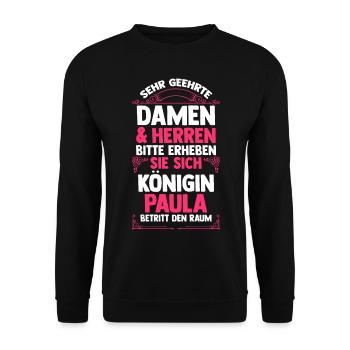 Name Paula - Unisex Pullover - Schwarz - Vorne - Alina (178cm) & Michal (187cm)