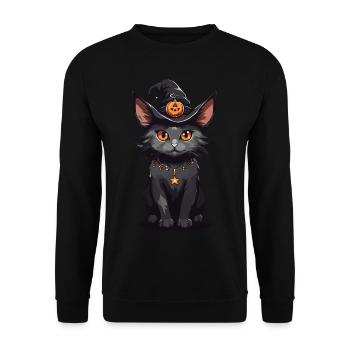 Magic Witch Cat Halloween Cartoon Cats - Unisex Sweatshirt - black - Front - Alina (178cm) & Michal (187cm)