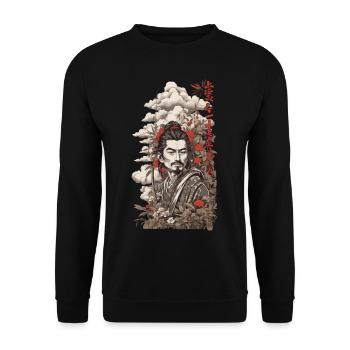 Japan Vintage Samurai Film Design Ukiyo-E Stil - Unisex Pullover - Schwarz - Vorne - Alina (178cm) & Michal (187cm)