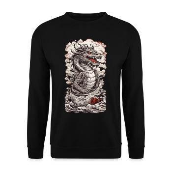 Retro Ukiyo-E Dragon Japan Wave Art Design - Unisex Sweatshirt - black - Front - Alina (178cm) & Michal (187cm)
