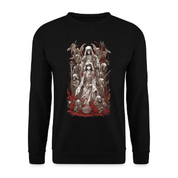 Okkultes Anime Gothic Streetwear Design - Unisex Pullover - Schwarz - Vorne - Alina (178cm) & Michal (187cm)