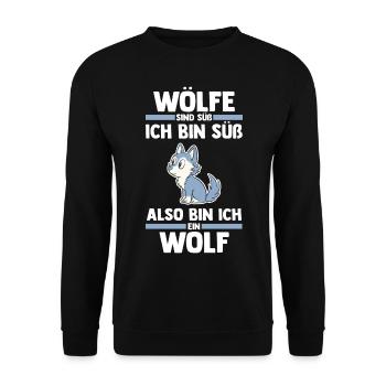 Tier Waldtier Wolf - Unisex Pullover - Schwarz - Vorne - Alina (178cm) & Michal (187cm)