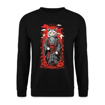Kawaii samurai cat retro ukiyo-e japan style - Unisex Sweatshirt - black - Front - Alina (178cm) & Michal (187cm)