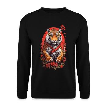Retro Tiger Kunst Asian Art Style Design - Unisex Pullover - Schwarz - Vorne - Alina (178cm) & Michal (187cm)