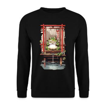 Japanese Yokai Frog in Temple Ukiyo-E Style - Unisex Sweatshirt - black - Front - Alina (178cm) & Michal (187cm)