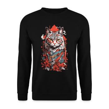 Rétro chats couleur gravure sur bois impression Japon amoureux des chats - Sweat-shirt Unisexe - noir - Devant - Alina (178cm) & Michal (187cm)