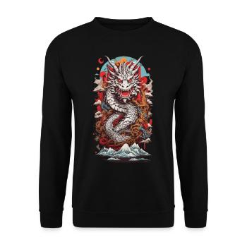 Retro Japan Drache Ukiyo-E Popart Design - Unisex Pullover - Schwarz - Vorne - Alina (178cm) & Michal (187cm)