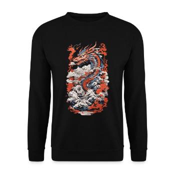 Dragon esthétique japonais Ukiyo-E Wave Design - Sweat-shirt Unisexe - noir - Devant - Alina (178cm) & Michal (187cm)
