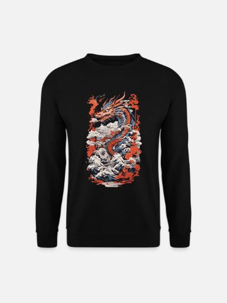 Japanischer Ästhetik Drache Ukiyo-E Wave Design - Unisex Pullover - Schwarz