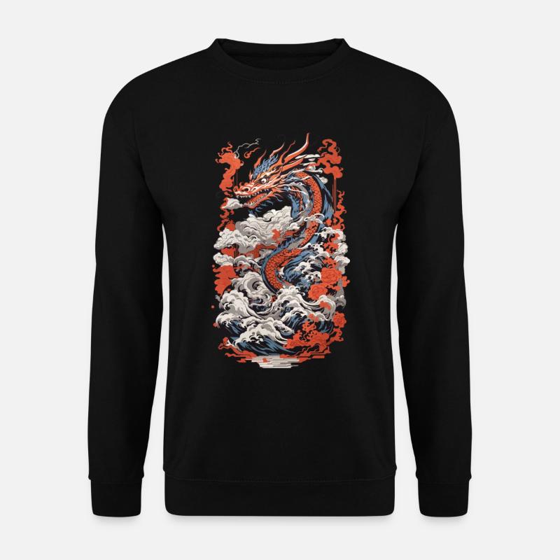 Dragon esthétique japonais Ukiyo-E Wave Design - Sweat-shirt Unisexe - noir