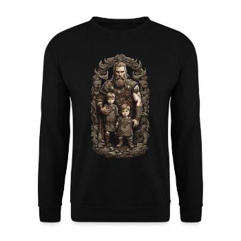 Nordischer Wikinger Papa Krieger Vatertag Design - Unisex Pullover - Schwarz - Vorne - Alina (178cm) & Michal (187cm)