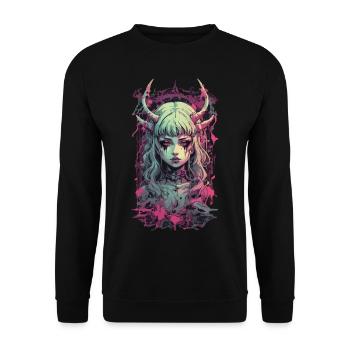 Pastel Goth Demon Gothic Girl Streetwear Design - Unisex Pullover - Schwarz - Vorne - Alina (178cm) & Michal (187cm)