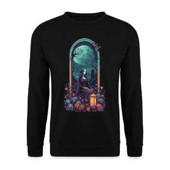 Gothic Vollmond Friedhof Nacht Pastell Design - Unisex Pullover - Schwarz - Vorne - Alina (178cm) & Michal (187cm)