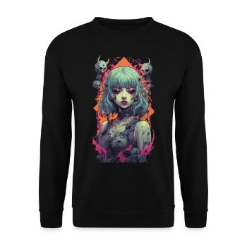 Gothic Girl Ästhetik Okkult Vaporwave Design - Unisex Pullover - Schwarz - Vorne - Alina (178cm) & Michal (187cm)