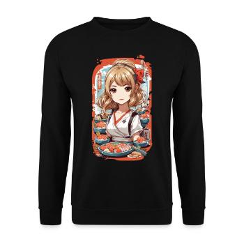 Kawaii Anime Sushi Master Girl Manga Design - Sweat-shirt Unisexe - noir - Devant - Alina (178cm) & Michal (187cm)