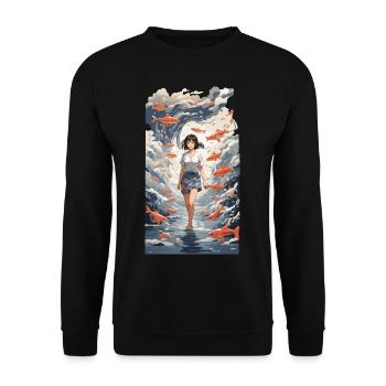 Anime Vaporwave Tokyo Océan Poisson Mer Design - Sweat-shirt Unisexe - noir - Devant - Alina (178cm) & Michal (187cm)