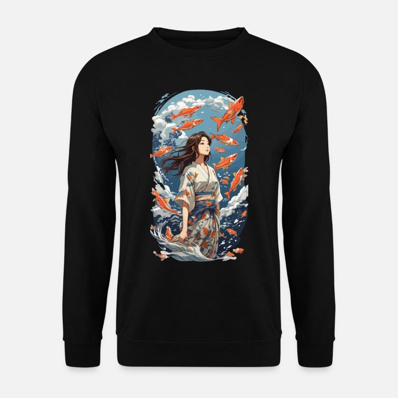 Japanische Ästhetik Kimono Koi Mädchen Design - Unisex Pullover - Schwarz