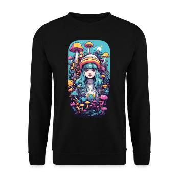Festival Fantasy Psychedelic Goa Mushroom Girl - Unisex Sweatshirt - black - Front - Alina (178cm) & Michal (187cm)
