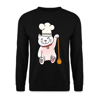 Katze Koch Köchin Köche kochen Gastgeber - Unisex Pullover - Schwarz - Vorne - Alina (178cm) & Michal (187cm)