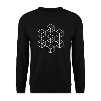 Geometric Cubes – Isometric Line Pattern - Unisex Sweatshirt - black - Front - Alina (178cm) & Michal (187cm)