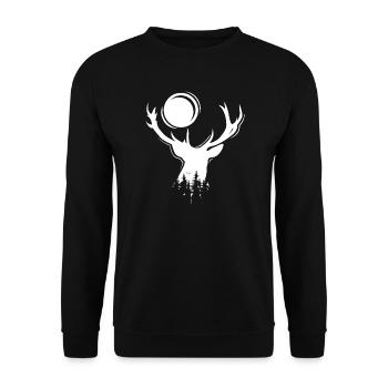 Elch Symbol Mond Hirsch Abend Wald Icon Grafik - Unisex Pullover - Schwarz - Vorne - Alina (178cm) & Michal (187cm)