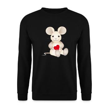 zuckersüße Maus mit einem Herz für Valentinstag - Unisex Pullover - Schwarz - Vorne - Alina (178cm) & Michal (187cm)
