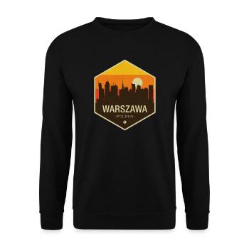 Warschau Skyline im Sonnenuntergang - Unisex Pullover - Schwarz - Vorne - Alina (178cm) & Michal (187cm)