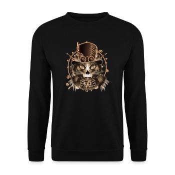 Chat Steampunk avec haut-de-forme antique en sépia - Sweat-shirt Unisexe - noir - Devant - Alina (178cm) & Michal (187cm)