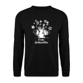 rentier schnee xmas Weihnachten Elch Wald Winter - Unisex Pullover - Schwarz - Vorne - Alina (178cm) & Michal (187cm)