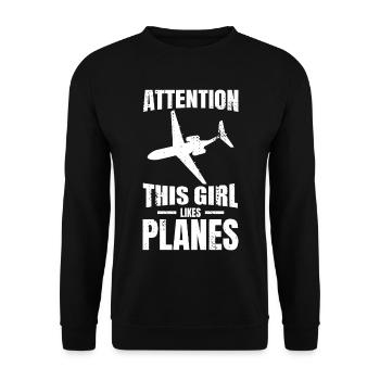 Cette fille aime les avions - Sweat-shirt Unisexe - noir - Devant - Alina (178cm) & Michal (187cm)
