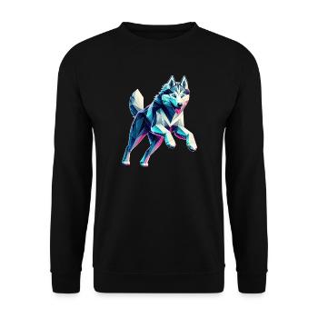 Dog Husky Running Origami Geometric 3D - Unisex Sweatshirt - black - Front - Alina (178cm) & Michal (187cm)