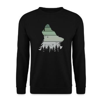 Wolf Wald retro Baum vintage Jaulen Hund Symbol - Unisex Pullover - Schwarz - Vorne - Alina (178cm) & Michal (187cm)