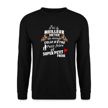 Humorvolles Zitat Bruder Super Klein - Unisex Pullover - Schwarz - Vorne - Alina (178cm) & Michal (187cm)