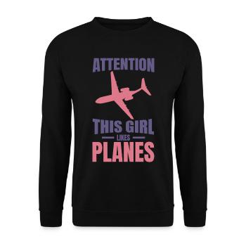 Flugzeug Mädchen - Unisex Pullover - Schwarz - Vorne - Alina (178cm) & Michal (187cm)
