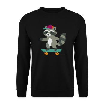 Skateboard-Waschbär mit Basecap - Unisex Pullover - Schwarz - Vorne - Alina (178cm) & Michal (187cm)