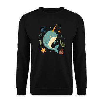 Narval dans la mer – La licorne des océans - Sweat-shirt Unisexe - noir - Devant - Alina (178cm) & Michal (187cm)
