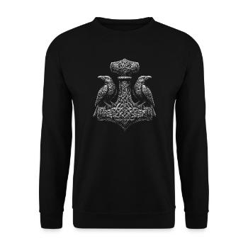 Nordic ravens and Thor's hammer design - Unisex Sweatshirt - black - Front - Alina (178cm) & Michal (187cm)