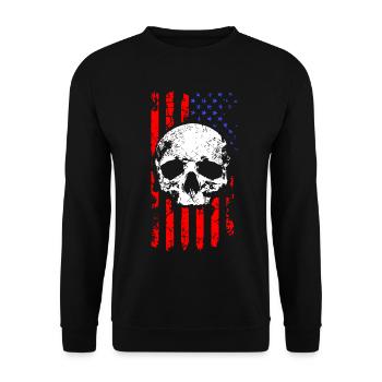 Amerikanischer Flaggen-Schädel - Unisex Pullover - Schwarz - Vorne - Alina (178cm) & Michal (187cm)
