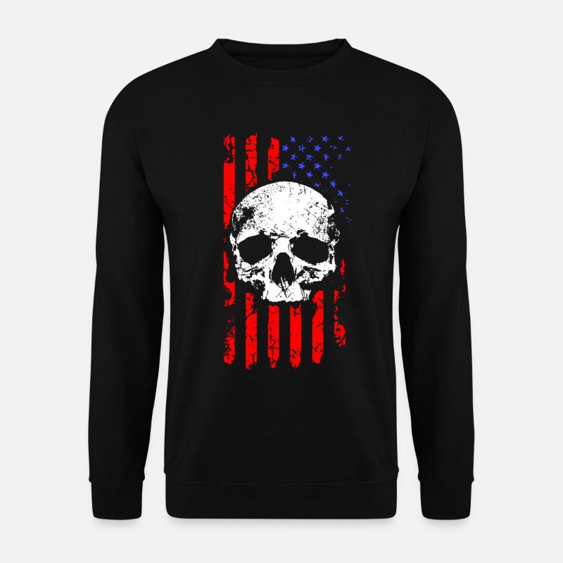 Amerikanischer Flaggen-Schädel - Unisex Pullover - Schwarz