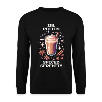 IRL-Trank – Gewürzte Gelassenheit | Chai Latte - Unisex Pullover - Schwarz - Vorne - Alina (178cm) & Michal (187cm)