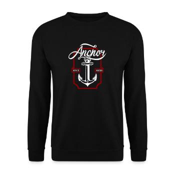 Vintage Anker Typografie – Retro nautisches Design - Unisex Pullover - Schwarz - Vorne - Alina (178cm) & Michal (187cm)