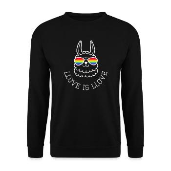 Llove is Llove LGBTQ Lama Regenbogen Sonnenbrille - Unisex Pullover - Schwarz - Vorne - Alina (178cm) & Michal (187cm)
