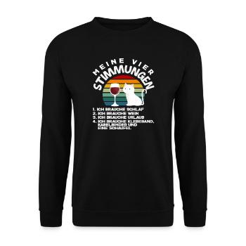 Meine vier Stimmungen Schlaf Wein Urlaub Schaufel - Unisex Pullover - Schwarz - Vorne - Alina (178cm) & Michal (187cm)