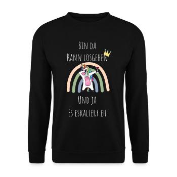 Unicorn Regenbogen Eskalation - Unisex Pullover - Schwarz - Vorne - Alina (178cm) & Michal (187cm)