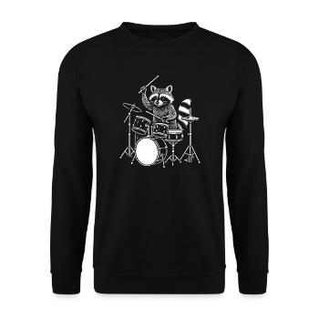 Waschbär Trommler Nightbeat - Unisex Pullover - Schwarz - Vorne - Alina (178cm) & Michal (187cm)