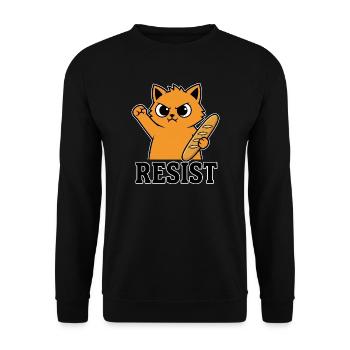 Resist Cat with Baguette Funny Protest - Unisex Sweatshirt - black - Front - Alina (178cm) & Michal (187cm)