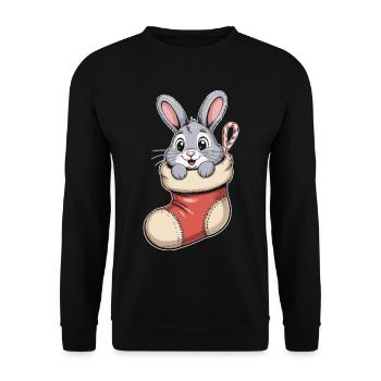 Lapin de Noël en chaussette câline - Sweat-shirt Unisexe - noir - Devant - Alina (178cm) & Michal (187cm)
