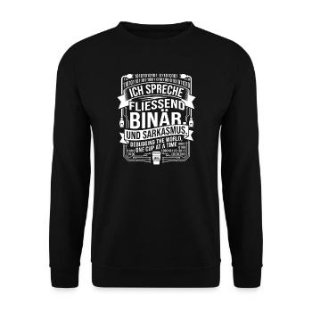 Coding Binärer Kaffee Sarkasmus - Unisex Pullover - Schwarz - Vorne - Alina (178cm) & Michal (187cm)